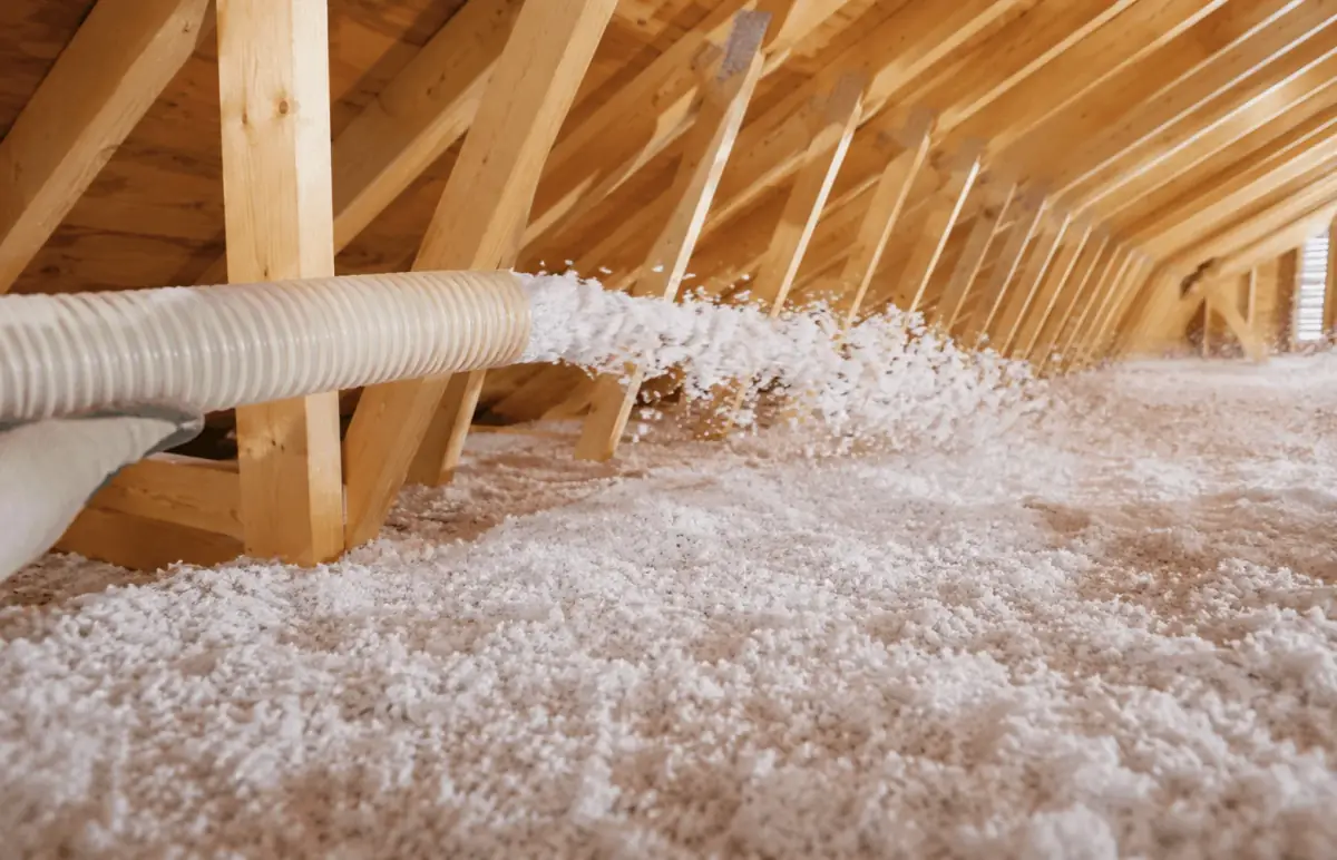 Blown-in and fiberglass insulation materials for a home